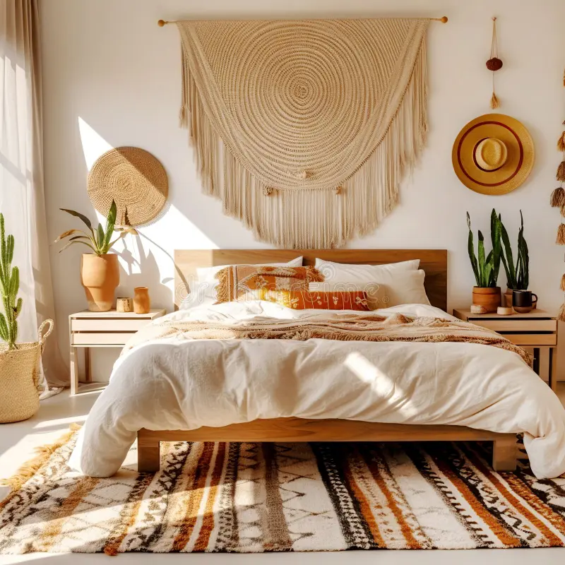 Moroccan, Eclectic Bedroom with Macrame Wall Hanging