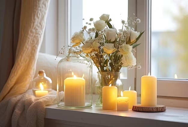 Room decoration details in scandinavian style with candles