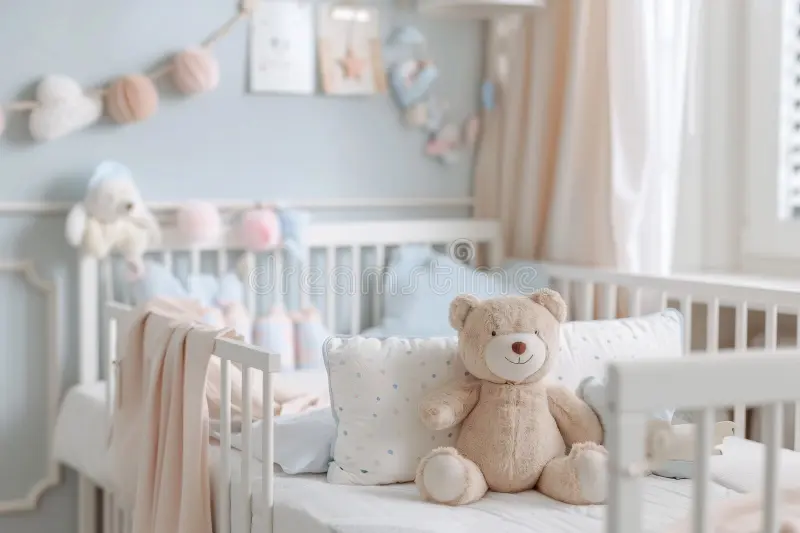 baby bed with a teddy over bed