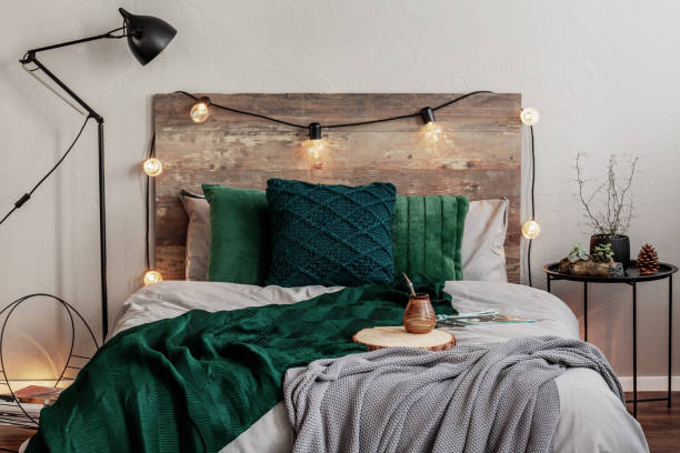 wooden headboard with lighting