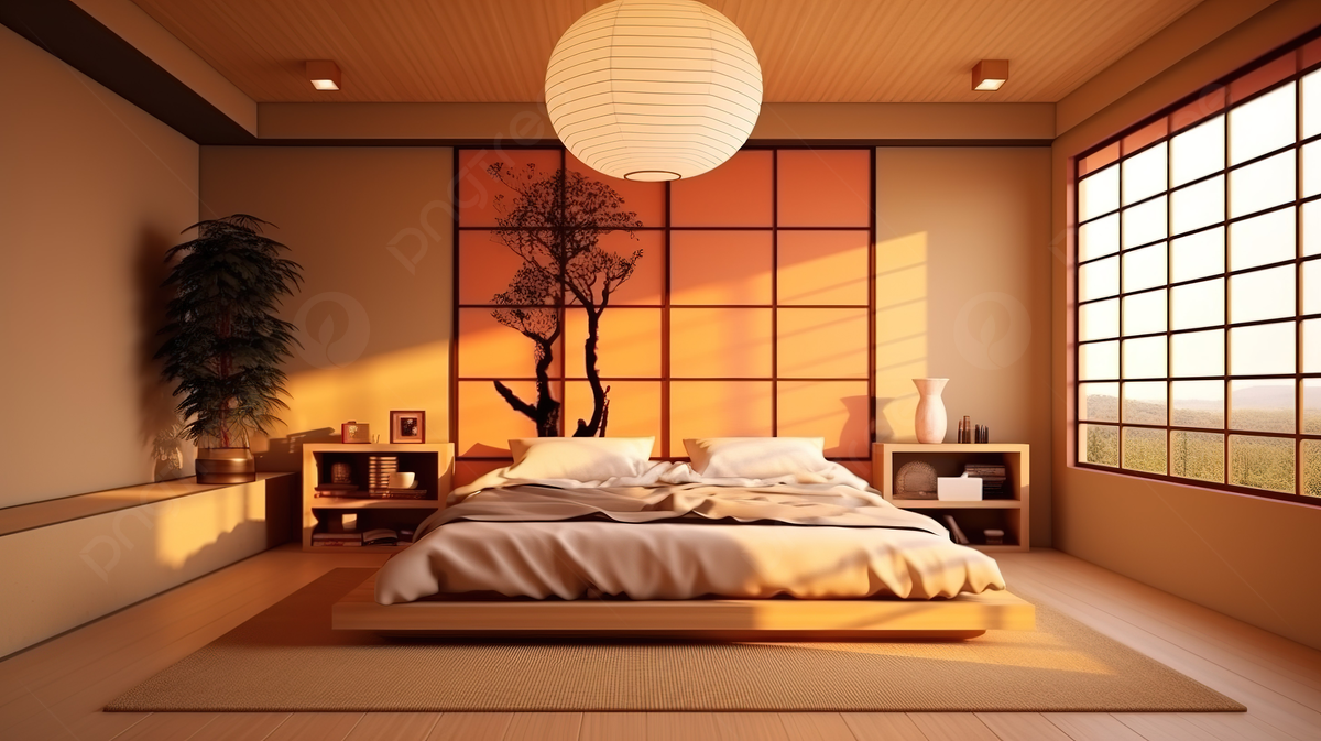 a beautiful japanese bedroom design illustration