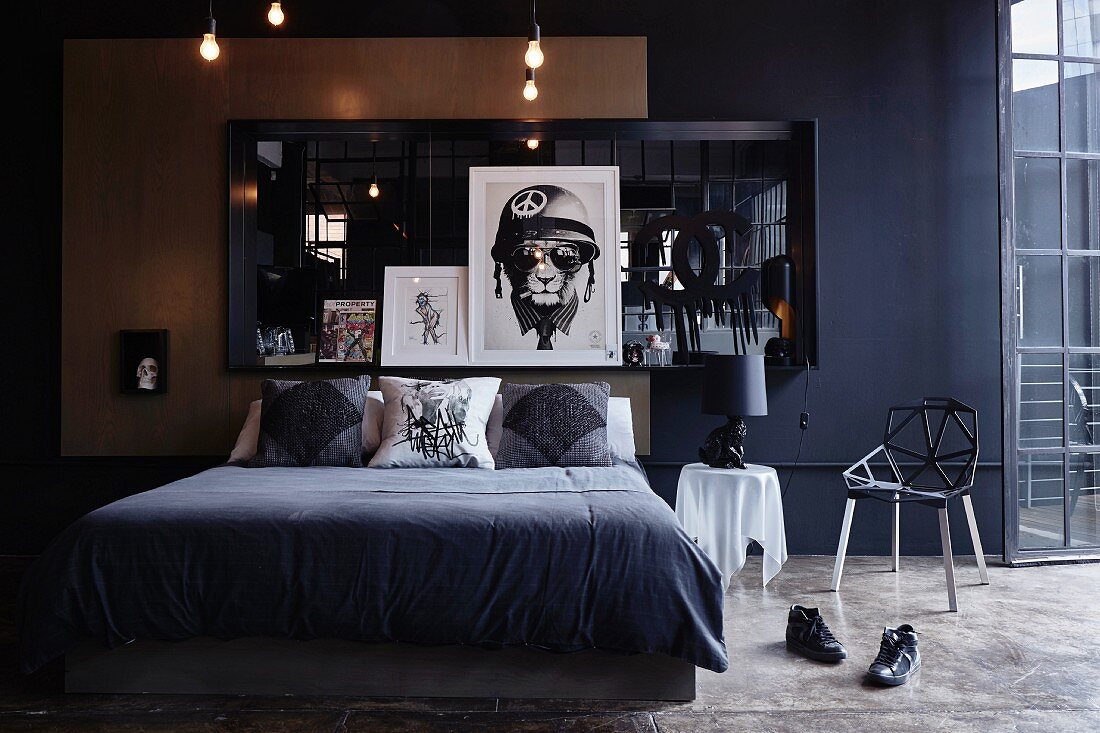 dark mens bedroom idea on budget