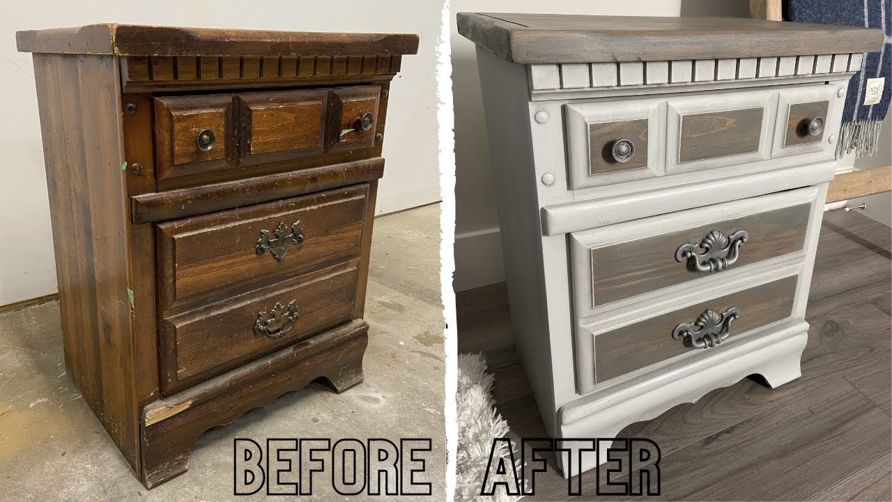 before and after of painting a nightstand