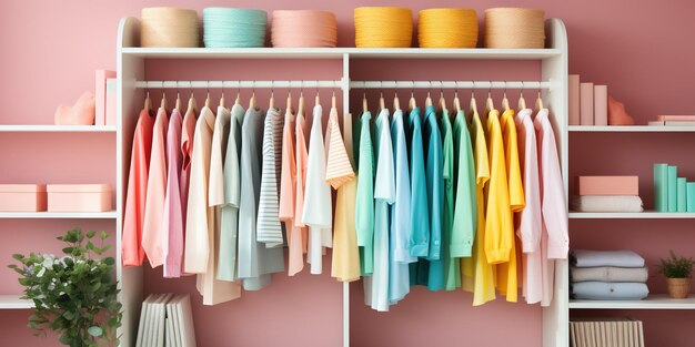 a pink colored closet along with the pink room walls and same clothes