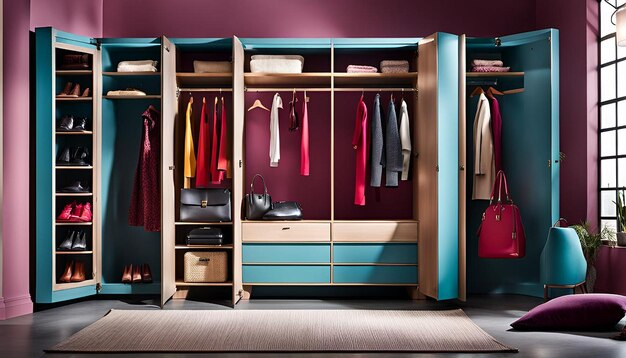 Wardrobe with Bold Color Accents