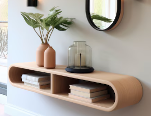 a wooden Floating nightstand having storage