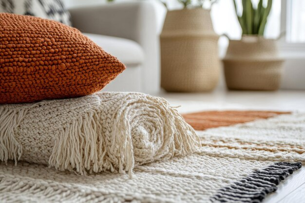 Stylish and Elegant Handwoven Throw Rugs Displayed on Clean White floor