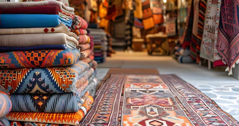 Vibrantly Colored Rugs at a Turkish Carpet Shop in Bodrum Turkey